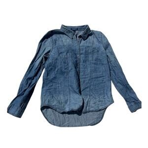 Bandolino cotton denim button down shirt embellished collar, women's size M